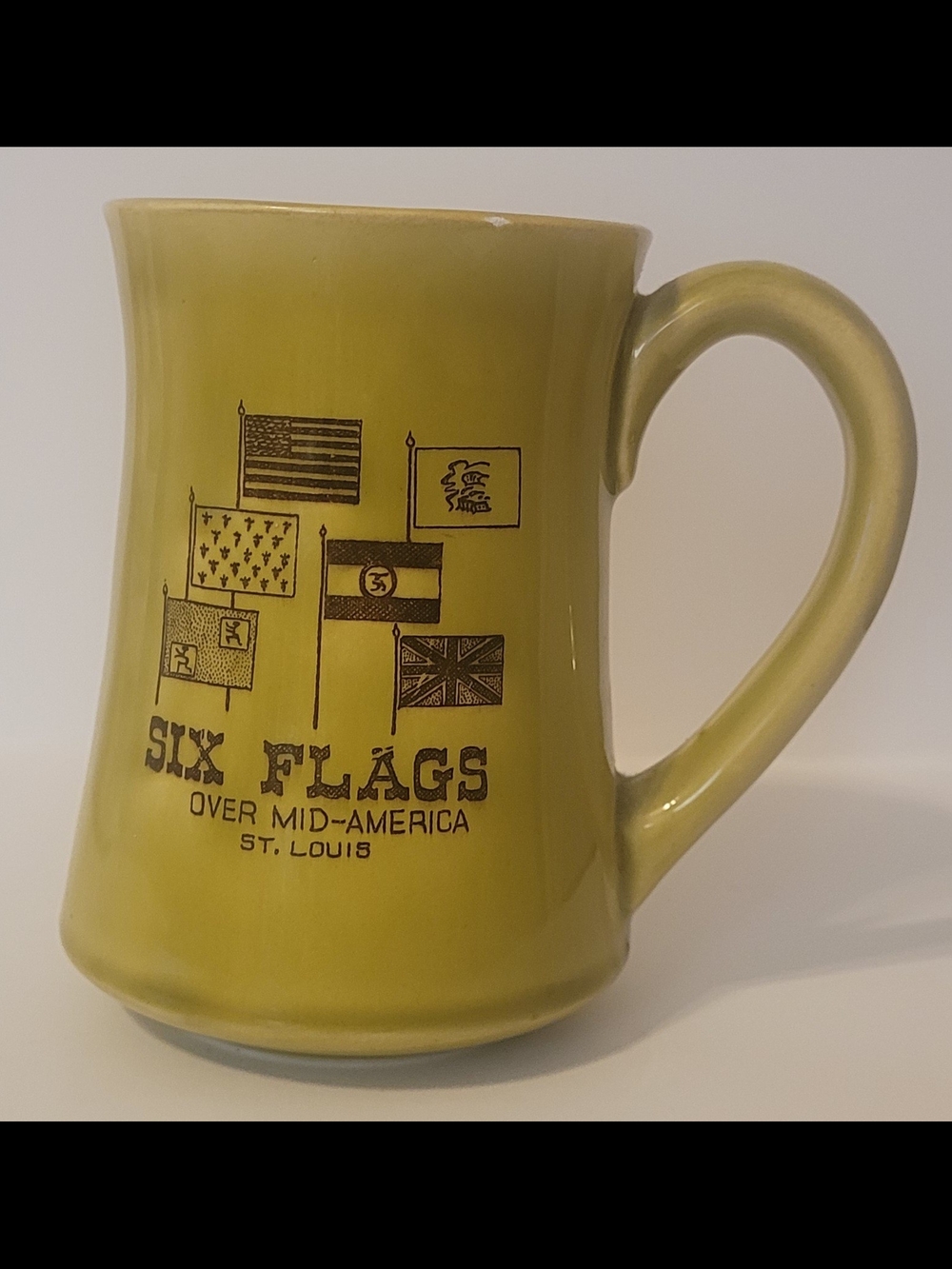 Six Flags Over Mid-America St. Louis Olive Green Ceramic Mug